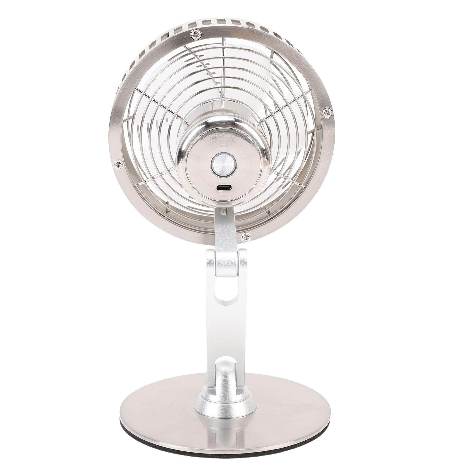 

Small USB Desk Fan 3 Speed Adjustable Quiet Metal Retro Desktop Fan 360 Degree Rotation Rechargeable Three Axis Folding серебряный