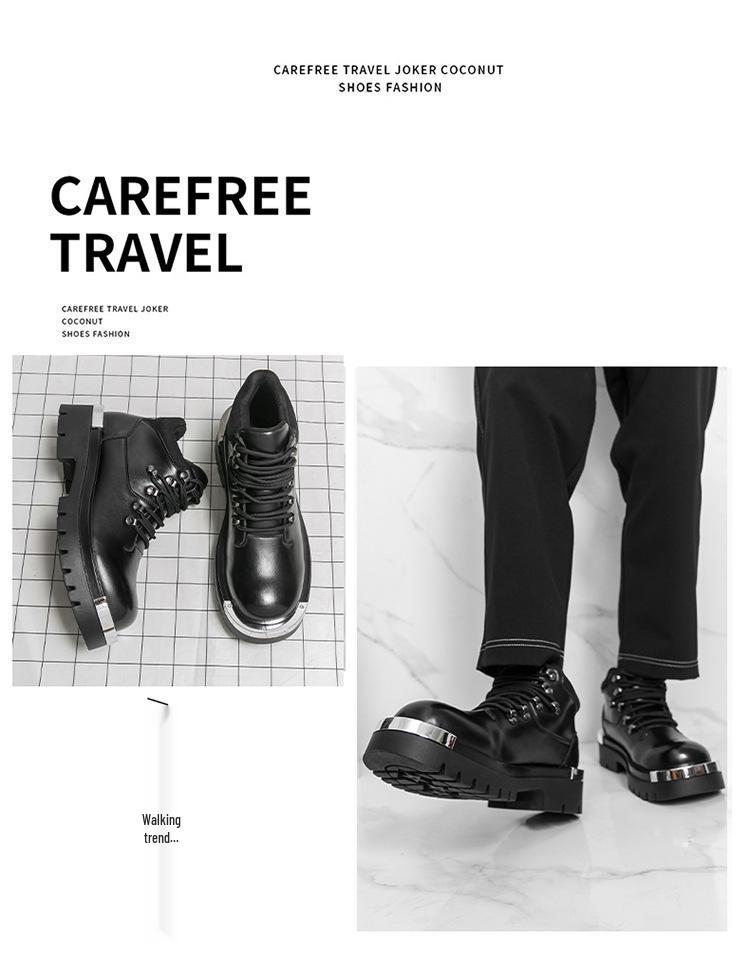 Plus Size Men's High-Top Thick-Soled Leather Boots - Autumn/Winter Big-Toe Short Boots