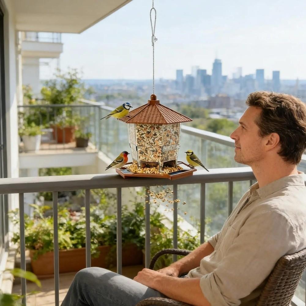 Tower Shape Hanging Bird Feeder Transparent Bird Food Container Bird Perch Tray Balcony
