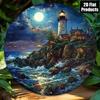Vintage Coastal Lighthouse Moon Rustic Metal Wall Art Round Sign Home Decor