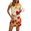 Vestito casual da donna con scollo a V, maniche corte, coulisse, tasca, stampa San Valentino
