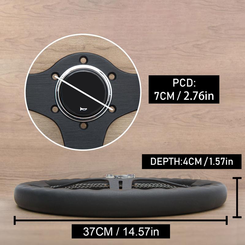 15 Inch 380MM JDM Car Modification Steering Wheel Off-road Large-diameter Leather Competitive Racing Steering Wheel Universal