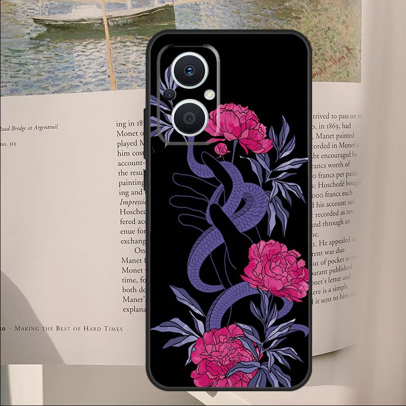 

Snake Flower Cover For OPPO Reno 7 8 Lite 11F 12F 13F 14F 10 11 12 13 14 Pro OPPO Find X6 X8 X9 Pro Case OPPO Reno7 4G