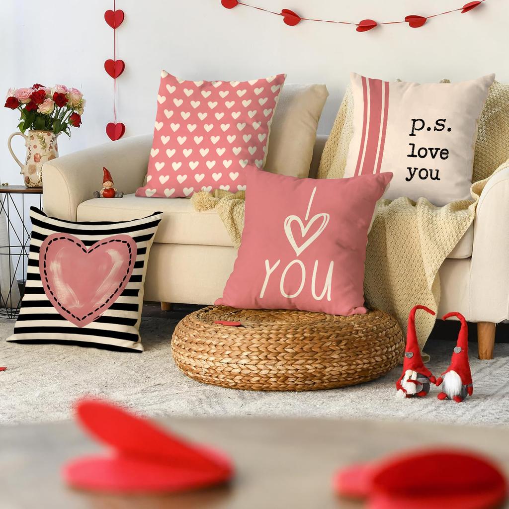 4Pcs Valentine'S Day Pillow Cover, Valentine'S Day, Wedding Anniversary Wedding Sofa Decoration Love Cushion Cover