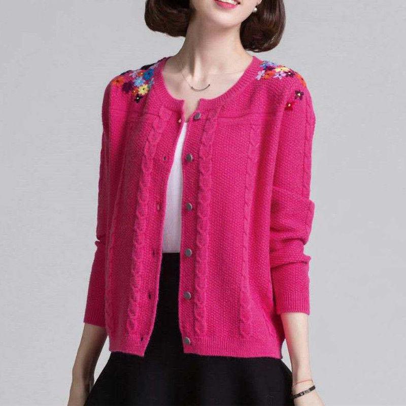 

Women Korean Fashion Retro Twist Embroidery Single Breasted Knitted Cardigan Autumn Winter Casual Long Sleeve Loose Sweater Coat XXXL розы красного