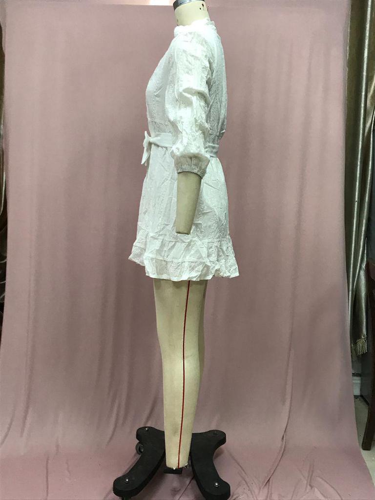 2025 Fall Women's V-Neck Long Sleeve Lace Ruffle Dress - European & American Style