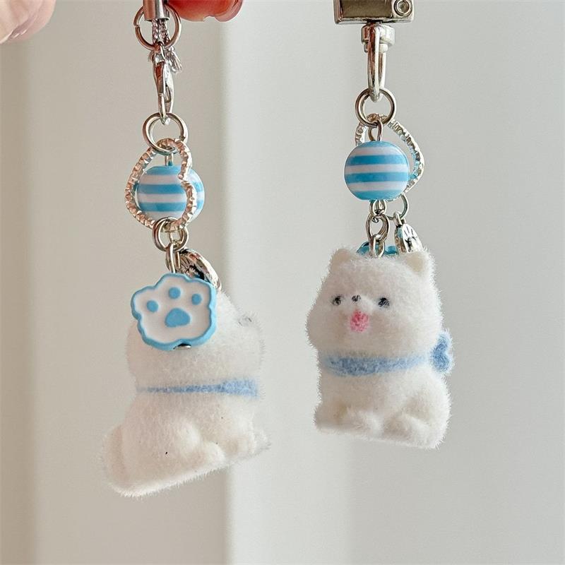 Cute Sweet Flocked Puppy Samoyed Dog Phone Chain Lanyard Ccd Camera Charm Accessories Girly Keychain Pendant Bag Ornaments Gifts