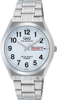 Citizen Analog Solar Water Date Day of the Week Metal White Q&Q Men's Watch, Resistant, Display, Display, Band, H010-204,