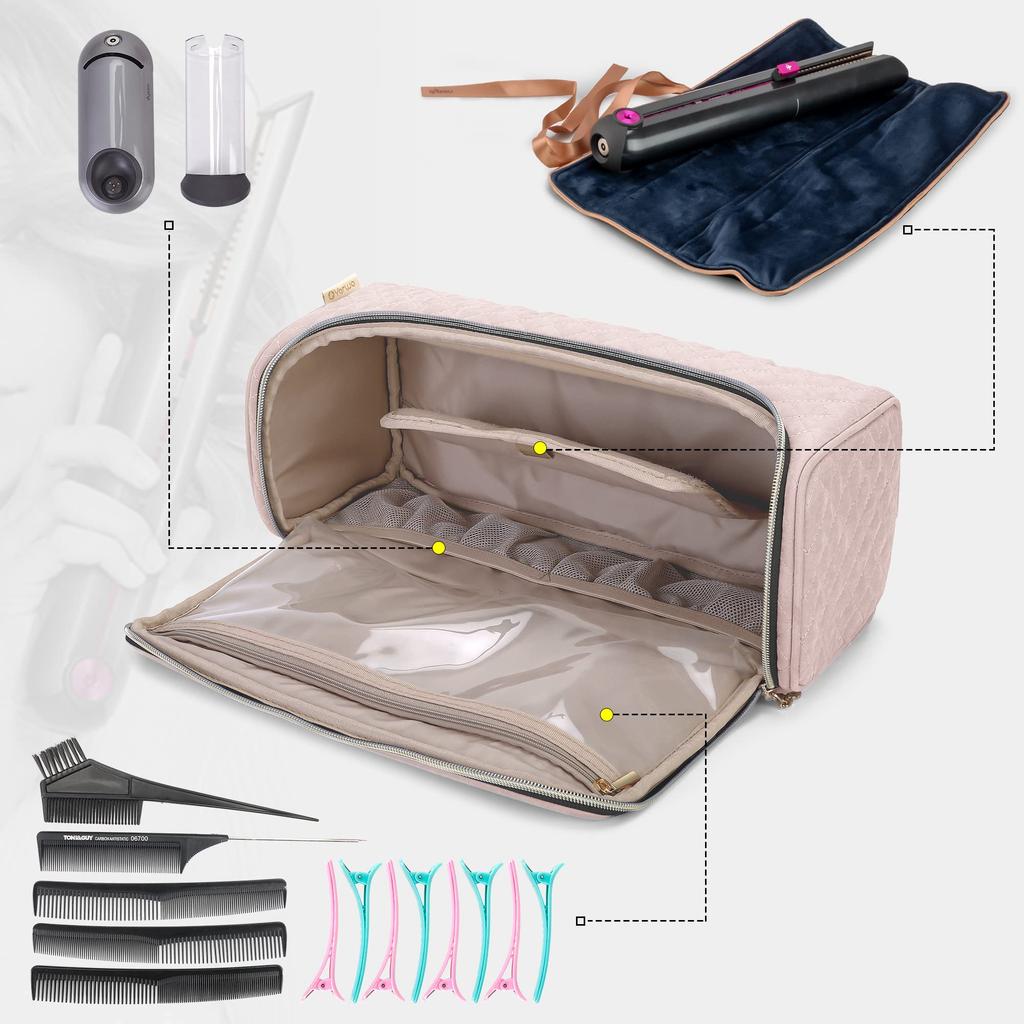 Yarwo Hair Straightener Storage Compatible with Dyson Corrale Hair Attachment Travel Pink Case, Straightener, Storage, Case,