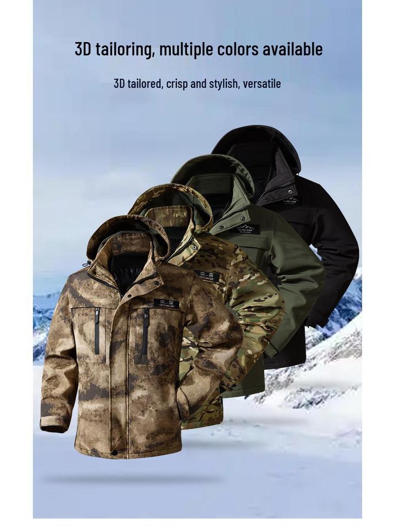Men's Winter Thickened Velvet Camouflage Jacket - Warm, Wear-Resistant, Cold-Protective Labor Coat for Northeast Conditions.