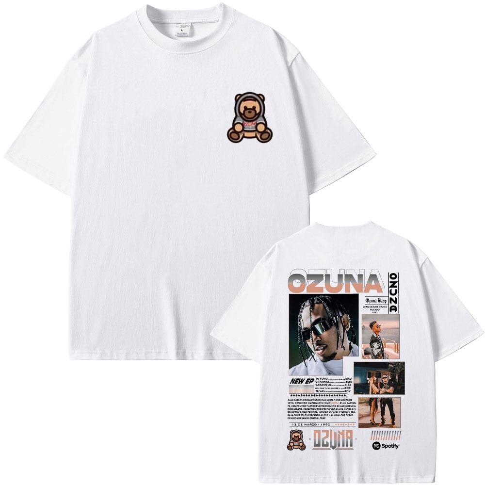 Rapper Ozuna Double Sided Print T-shirt Anuel AA Streetwear Men Women Hip Hop Oversized T-shirts Men's Fashion Vintage T Shirts