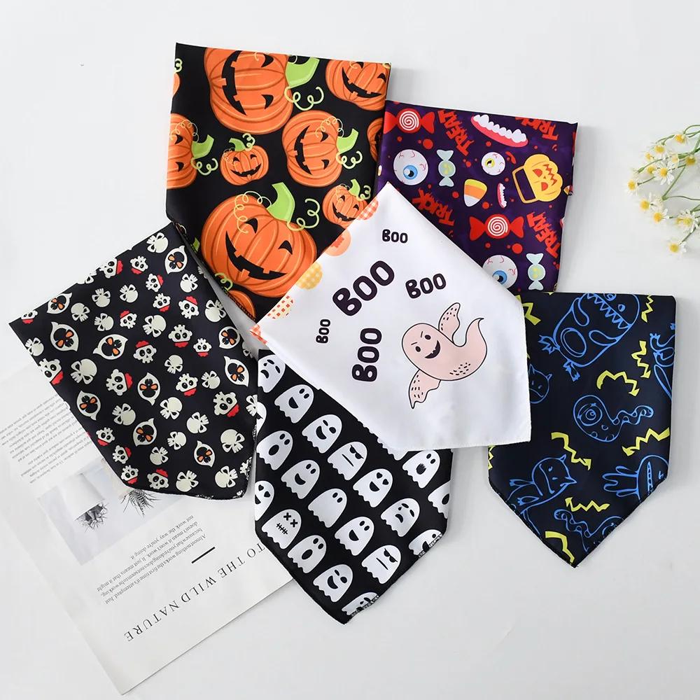Dog Drool Bib Halloween Ghost Festival Bib Pumpkin Spider Cat Dog Universal Pet Funny Small Medium Large Dog Triangle Scarf