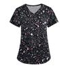 Women's V Neck Floral Print Short Sleeve Medical Scrub Top with Pocket Vintage Style Comfortable Fit Nursing Workwear
