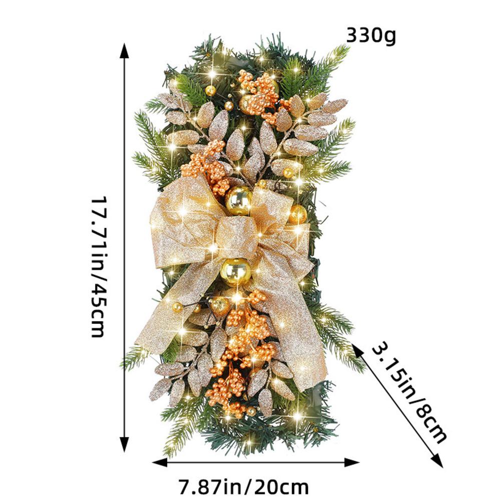 Artificial Stairway Wreath Garland Cordless Swag with Teardrop Trim for Festive Door and Stair Rail Decoration