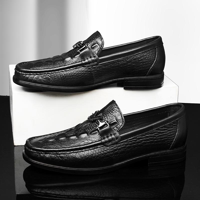 Fashion Genuine Leather Metal Buckle Loafers Male Slip on High End Business Formal Work Shoes Men's Moccasins Breathable Casual Shoes