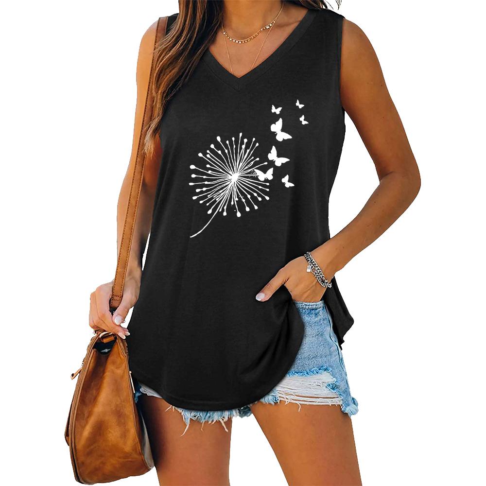 Women Fashion V Neck Tank Top Summer Casual Printed Sleeveless Top