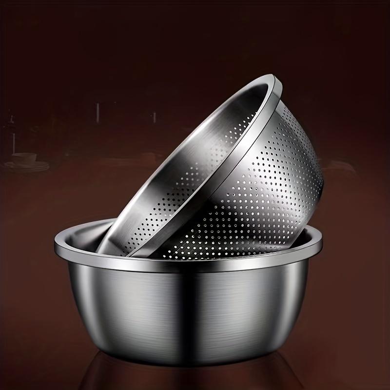 2pcs/set, Stainless Steel Double Layer Colander Basket - Large Capacity, Reusable, and Perfect for Washing Fruits and Vegetables