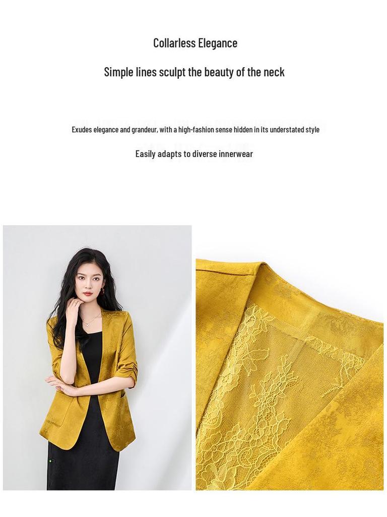 Women's Light Luxury Jacquard Ruched Sleeve V-Neck Lace Blazer