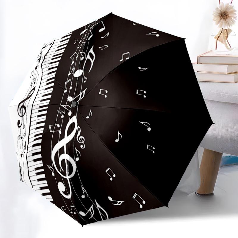 1pc Piano Notes Automatic Folding Umbrella - Compact 8-Rib Design, Durable Plastic & Iron, Lightweight for Outdoor Daily Use087