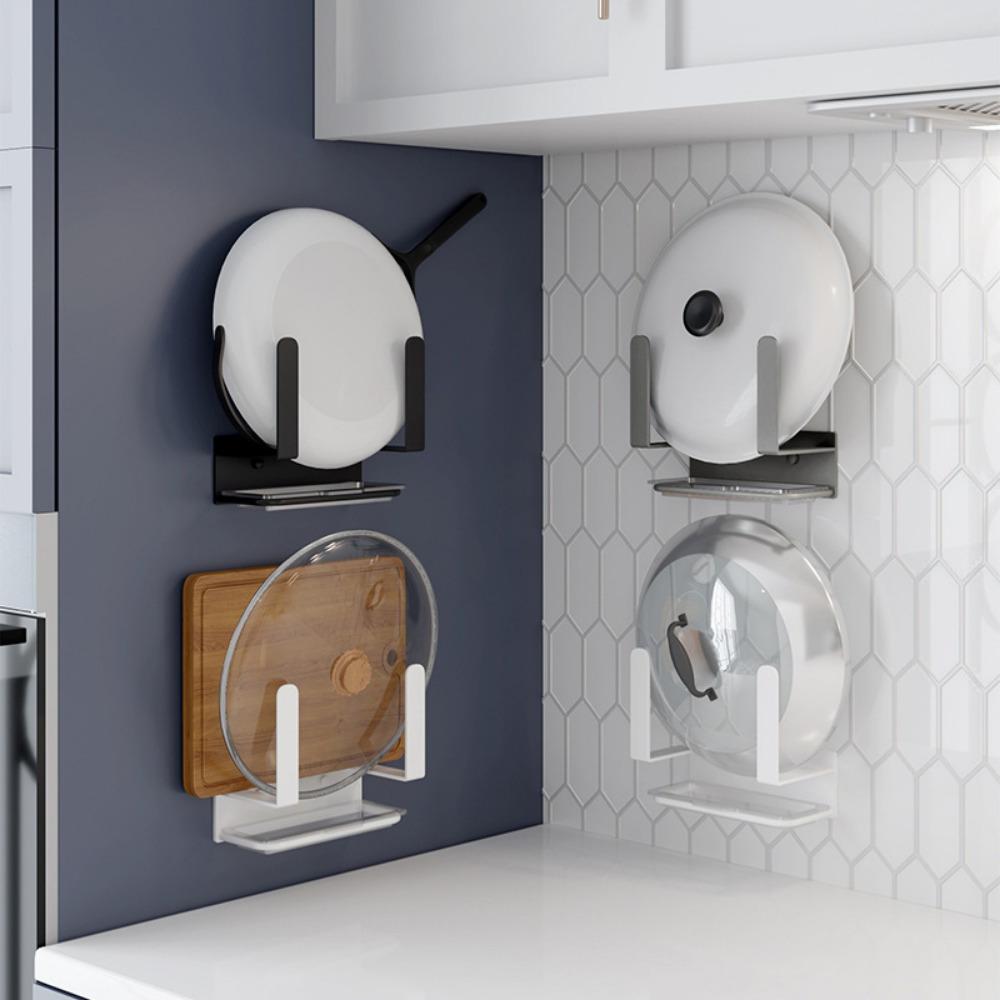 1PC Pot Lid Holder Organizer Rack Wall Mount Pot Lid with Tray Kitchen Cabinet Door Bakeware Pans Trays Storage Rack