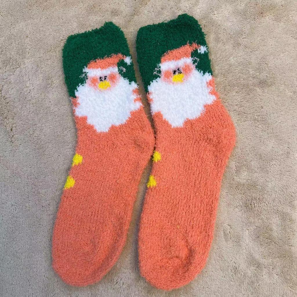 Cozy Coral Fleece Christmas Socks: Velvet Santa Half-Sided, Warm Floor Stockings for Autumn & Winter