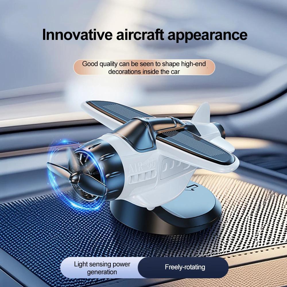 Car Solar Airplane Ornaments 360 Rotary Creative Car Center Console Powered Aircraft Ornaments Car Interior Decor Accessories