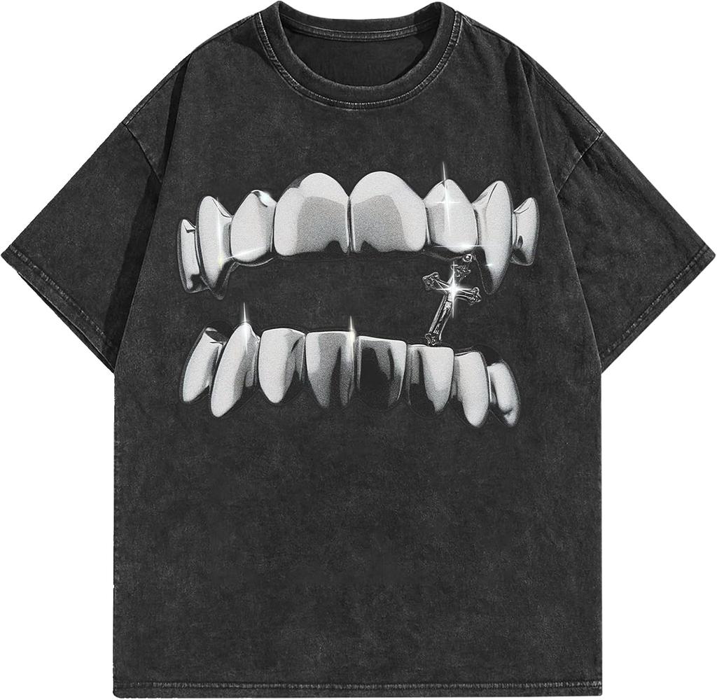 BAPHITY Mens Graphic Tees Acid Washed Y2K Vintage Streetwear T-Shirt Summer2