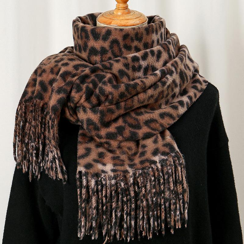 Autumn and Winter Leopard Print Scarves with Tassel Printed Imation Cashmere Tippet Sunscreen Hijab