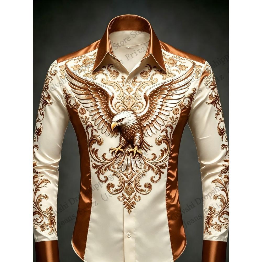 Long Sleeve Button Up Luxury Golden Shirt Chinese New Year Dragon 3d Print Hawaiian Shirt Men Women Fashion Eagle Design Blouse
