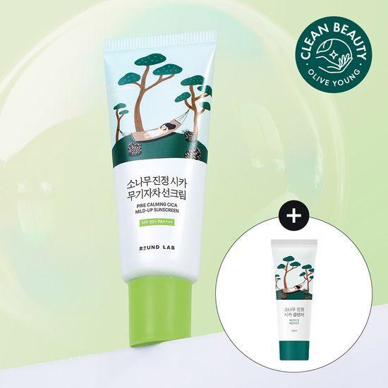 ROUND LAB Pine Tree Calming Cica Mineral Sunscreen 40ml (+Pine Tree Cleanser 10ml)