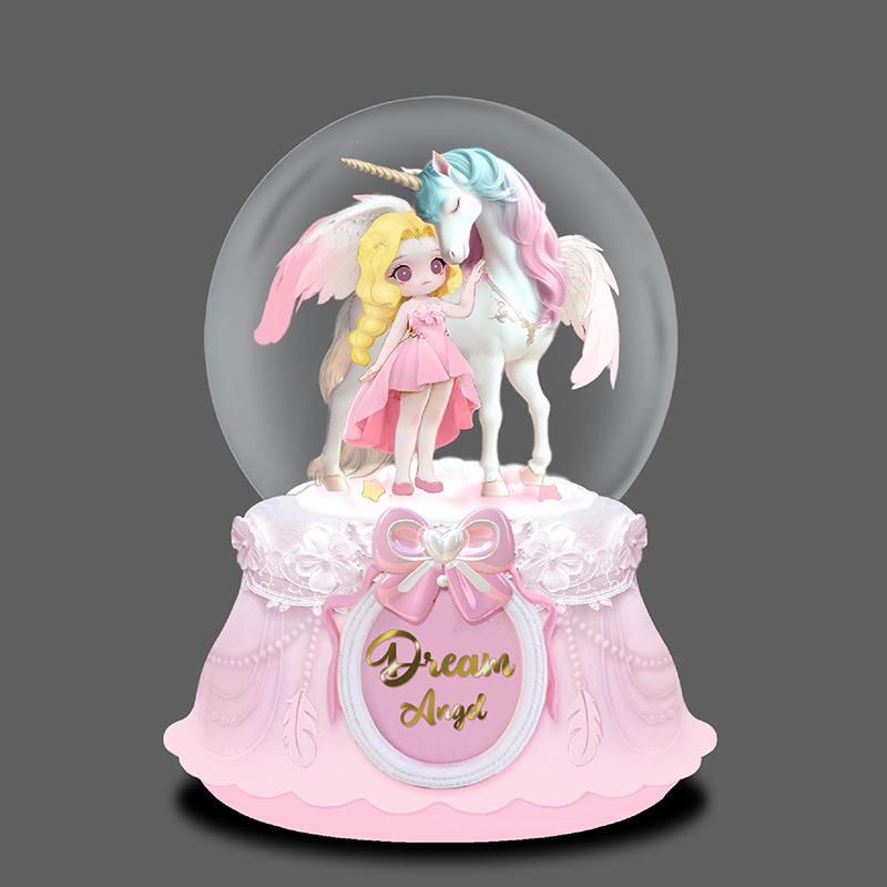 Iridescent Castle Snowfall Crystal Ball Music Box for Kids - Dreamy Fairy Tale Carriage.