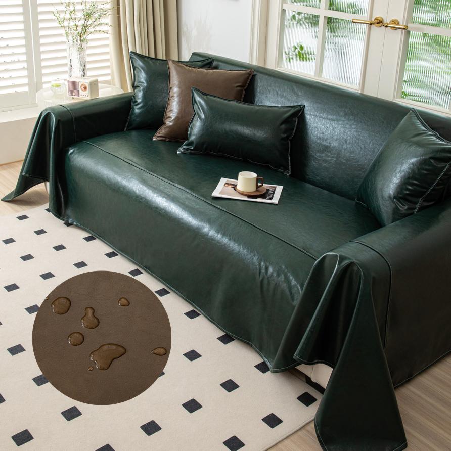 

1/2/3/4 Seater Armchair Protector Couch Cover Waterproof Sofa Cover Artificial Leather Chaise Longue Slipcovers for Living Room 180x130cm зелёный