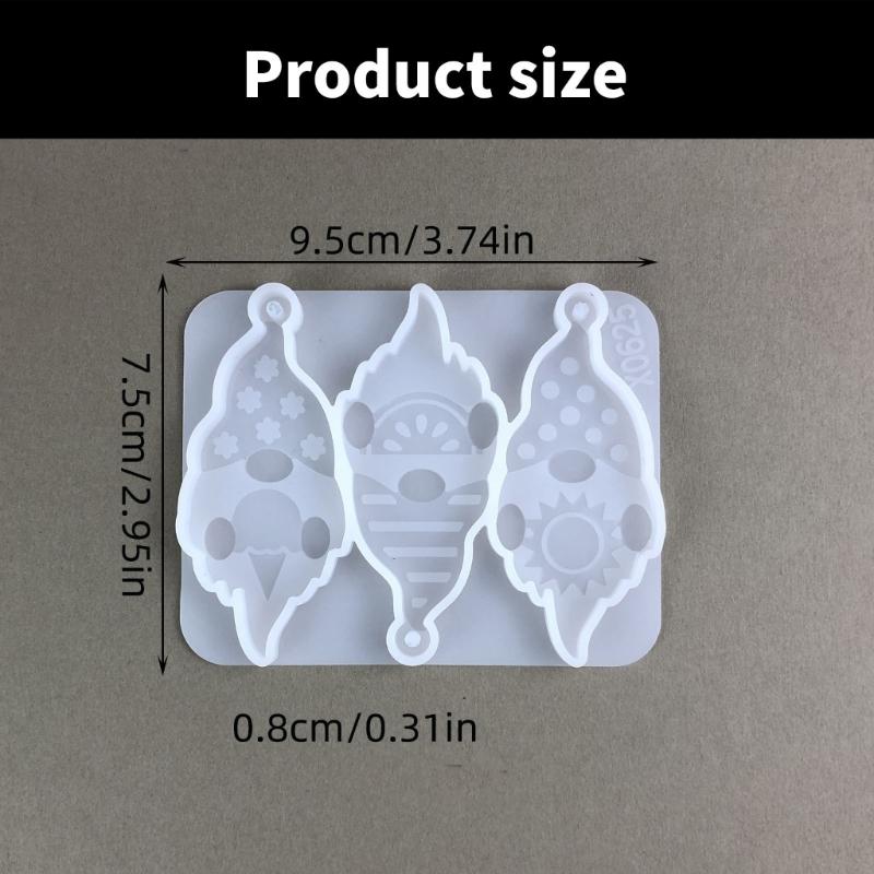 3 Cavity Fun Pendant Molds Keychain Jewelry Mould Gnome Shape Silicone Keyrings Moulds with Hole for Hand-Making Pendant