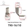 T90 Copper Tube Terminal, 90-Degree Right-Angle Bend Crimp Lug, T90-6/5 To T90-240/16 Copper Wire Lug