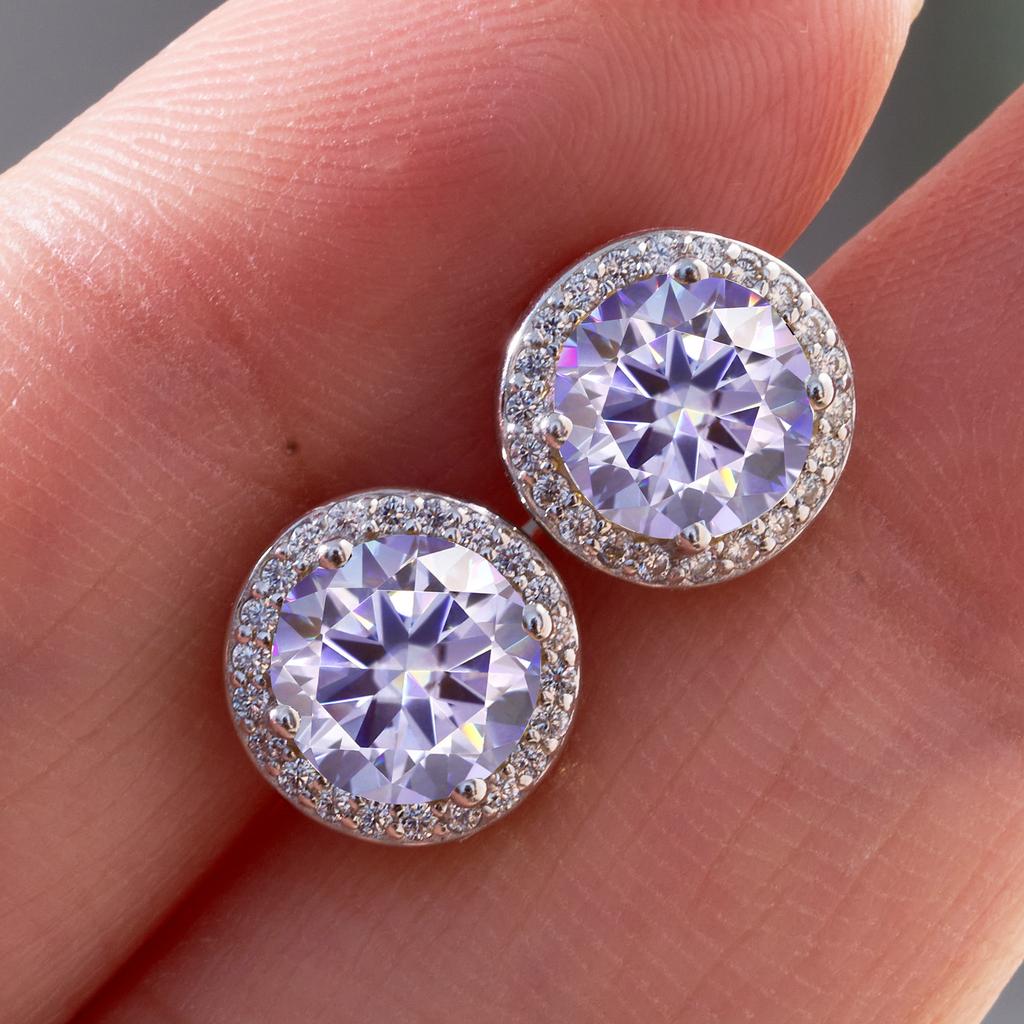 925 Silver 1 Carat Moissanite Round Earrings Engagement Wedding Daily Work Party Travel Luxurious Gift For Women