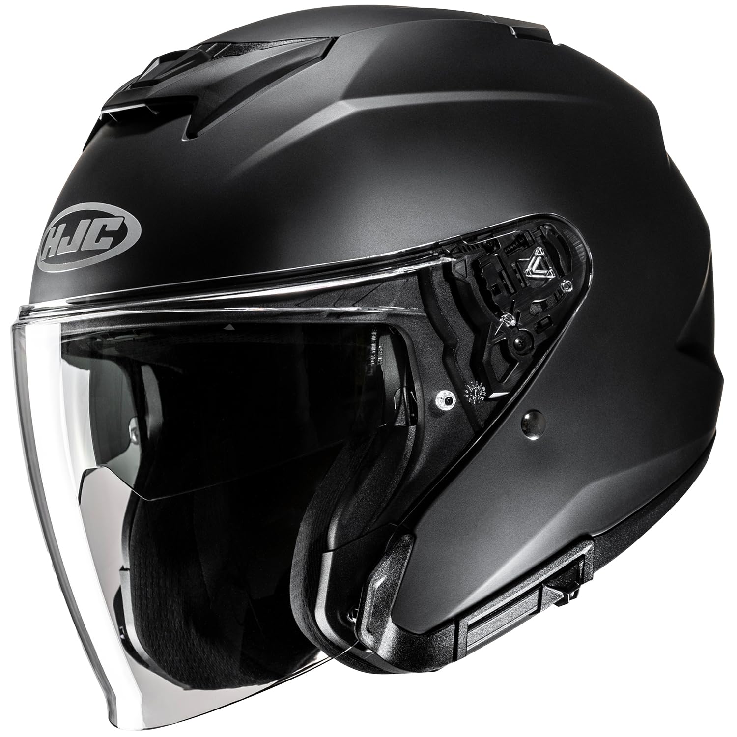 

HJC HELMETS i31 Solid Jet Motorcycle Helmet, Open Face, with Built-in Sun Visor and Detachable Ventilation, HJH273 Semi-Flat Black, Size L (58-59cm)