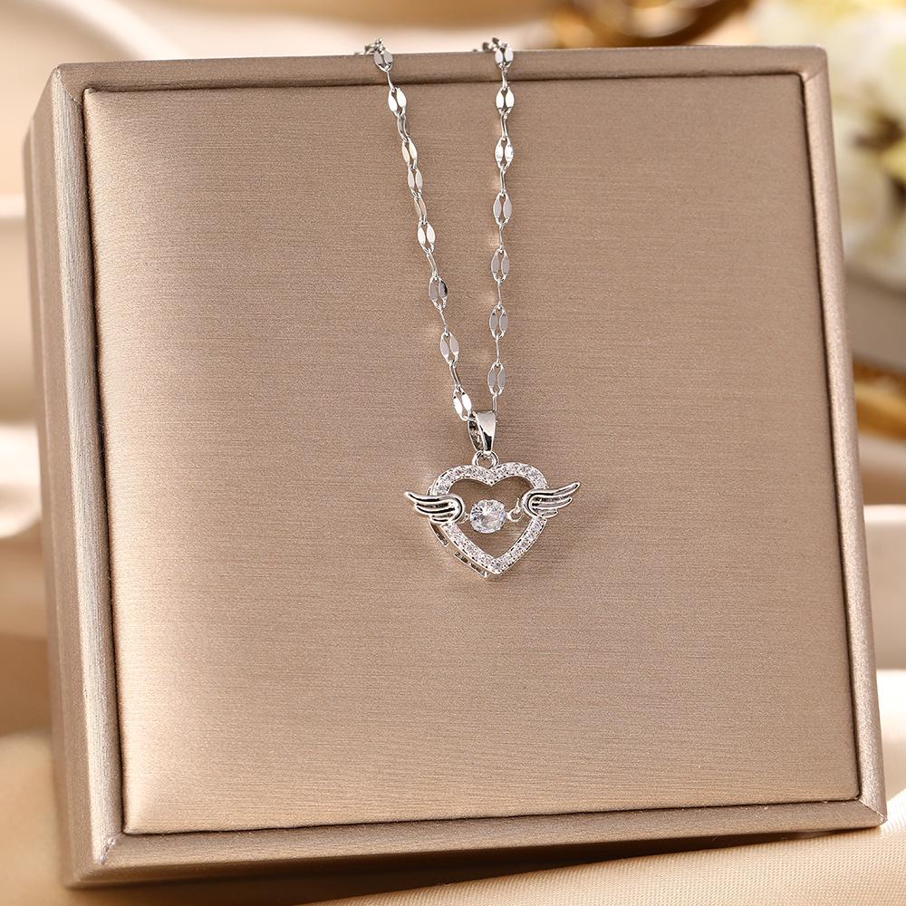 Women's Silver Titanium Steel Necklace with Micro-Inlaid Zircon - Elegant, Durable Clavicle Chain Jewelry