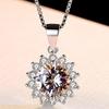 Round Sunflower Pendant Necklace with White Gold Plating and High-Grade Zircon - Elegant Christmas Gift Jewelry