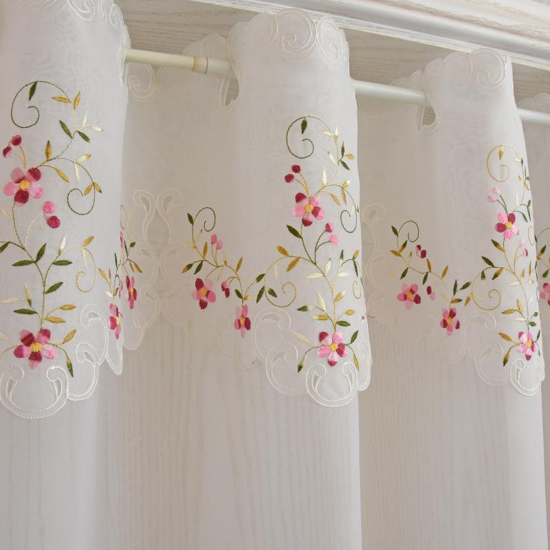 Colorful Cherry Blossom Pastoral Curtain Floral Embroidery Gauze Curtain Kitchen Bay Window Door Semi-shading for Home Door Decor