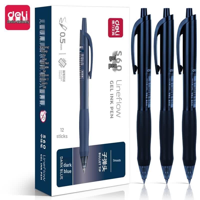 Deli S60 Retractable Gel Pen темно-синий