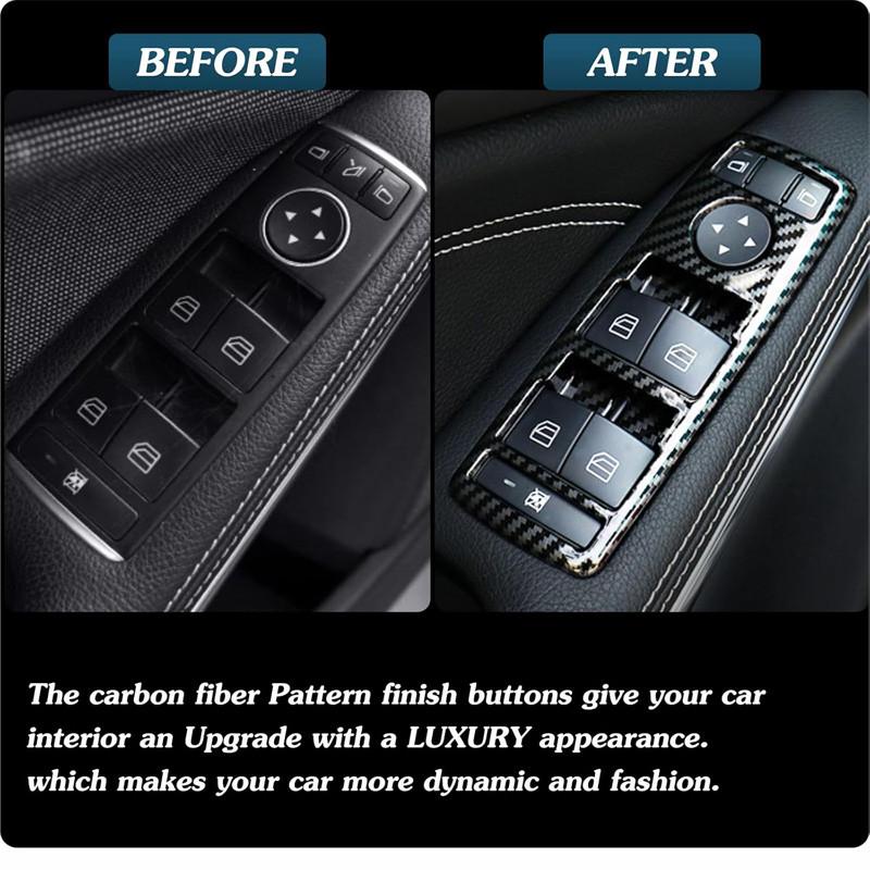 5Pcs/Set ABS Plastic Carbon Fiber Look Window Lift Switch Button Frame Sticker Fit for Mercedes-Benz A/B/C/E Class /CLA/GLA/GLE/ML/GLK