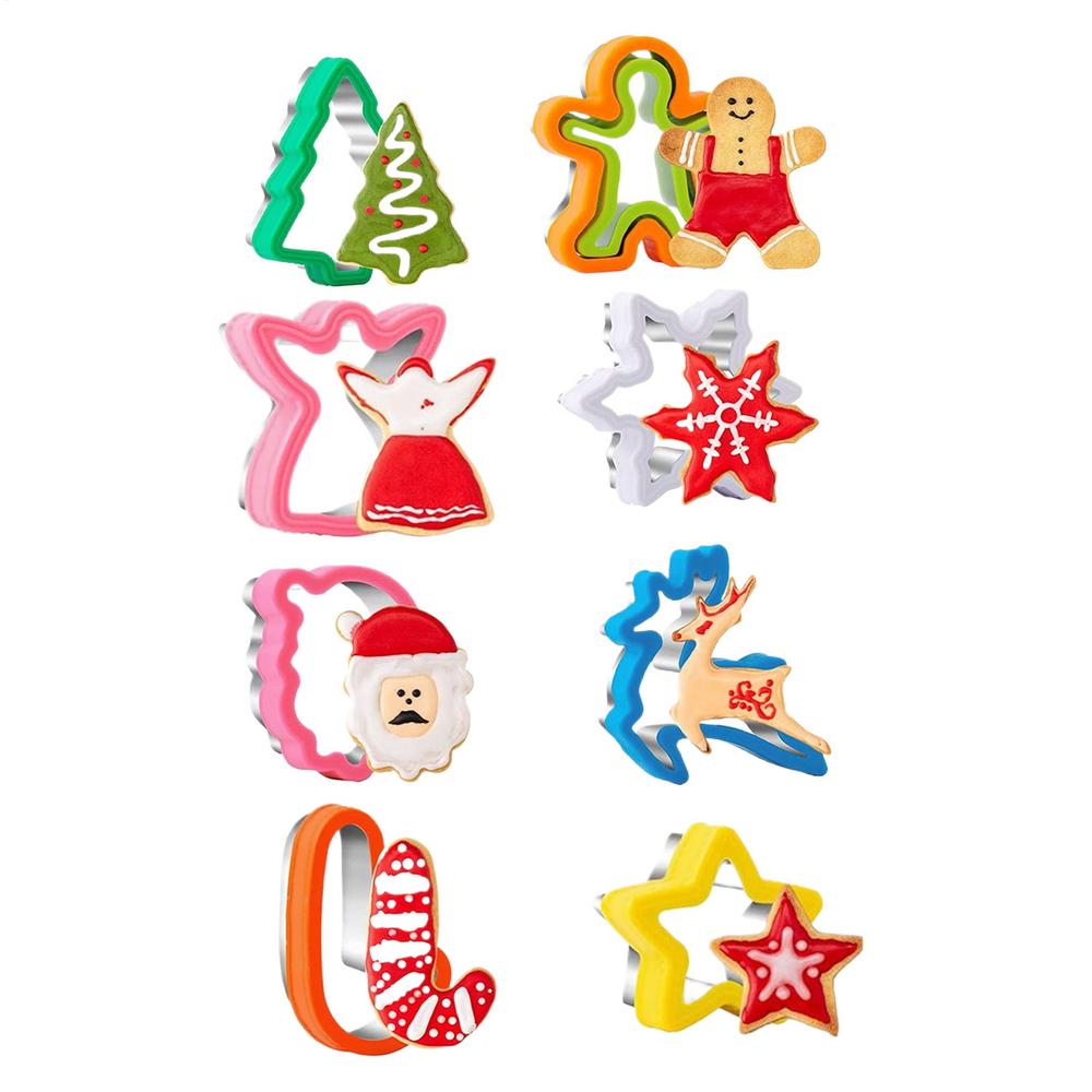 Cookie Cutter Christmas 8 Pieces Professional Baking Mold Stainless Steel Snowflake Tree Gingerbread Deer Santa Claus Pastry