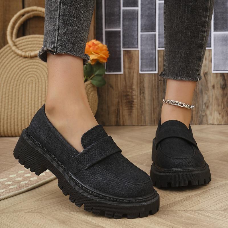 Retro Damen-Lederschuhe mit dicker Sohle, Ein-Pedal, neu, kleine Größe, runde Spitze, quadratischer Absatz, Einzelne Schuhe, Damenschuhe in großen Größen