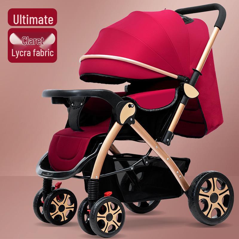 Reversible Foldable Baby Stroller with Shock-Absorbing Wheels and Large Sleep Basket