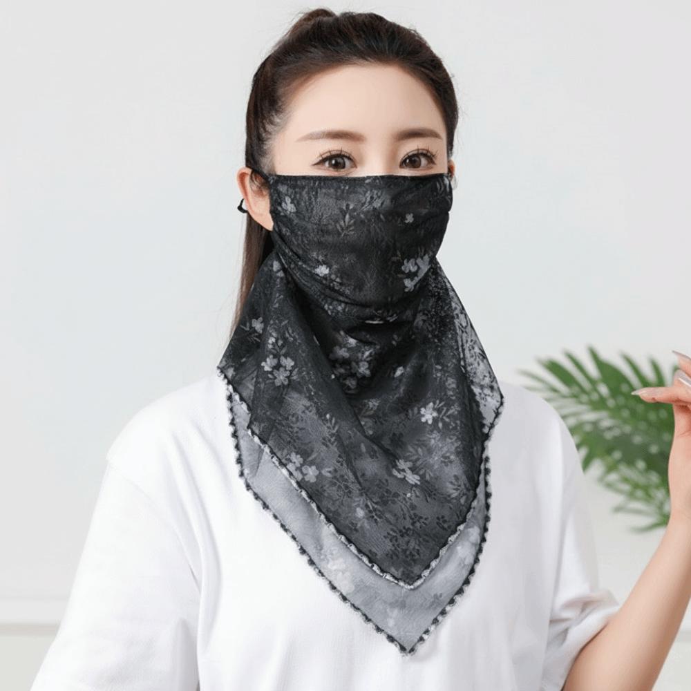 Fashion Elastic Ice Silk Mask Thin Face Shield Triangular Scarf Face Scarves Lace Sunscreen Veil Summer