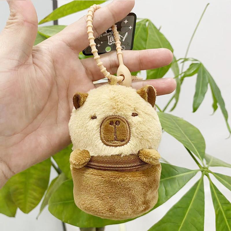 Adorable Panda And Capybara Earphone Case Keychain Plush With Coin Purse And Toy