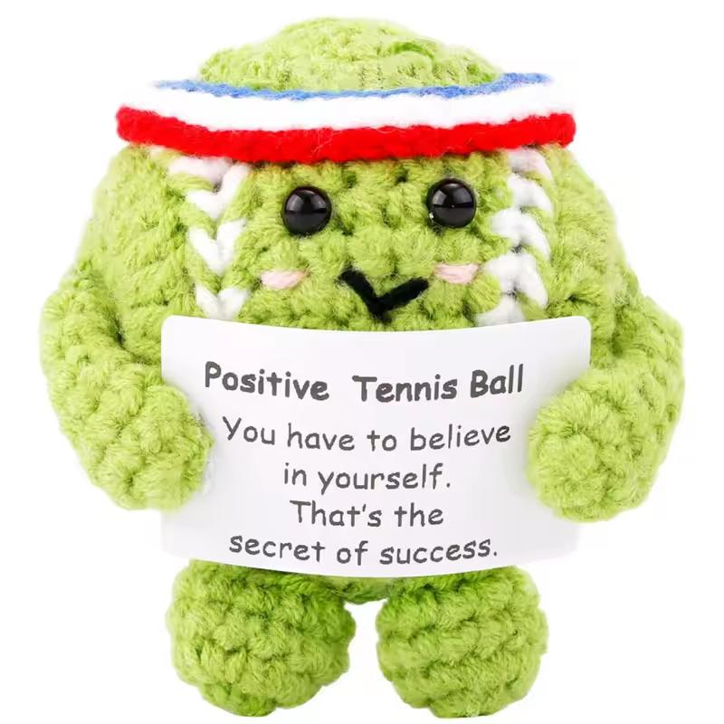 Cute Crochet Emotional Support Tennis Doll With Card Desktop Ornament Handmade Knitted Positive Christmas Gifts Home Decor