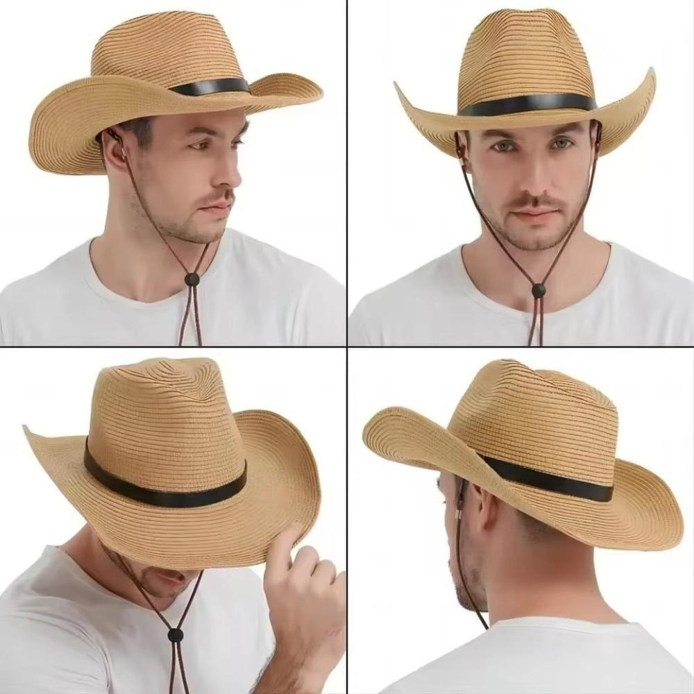 UV Protection Western Cowboy Hat Wide Brim Jazz Hat Fashion Straw Cap  Summer Travel
