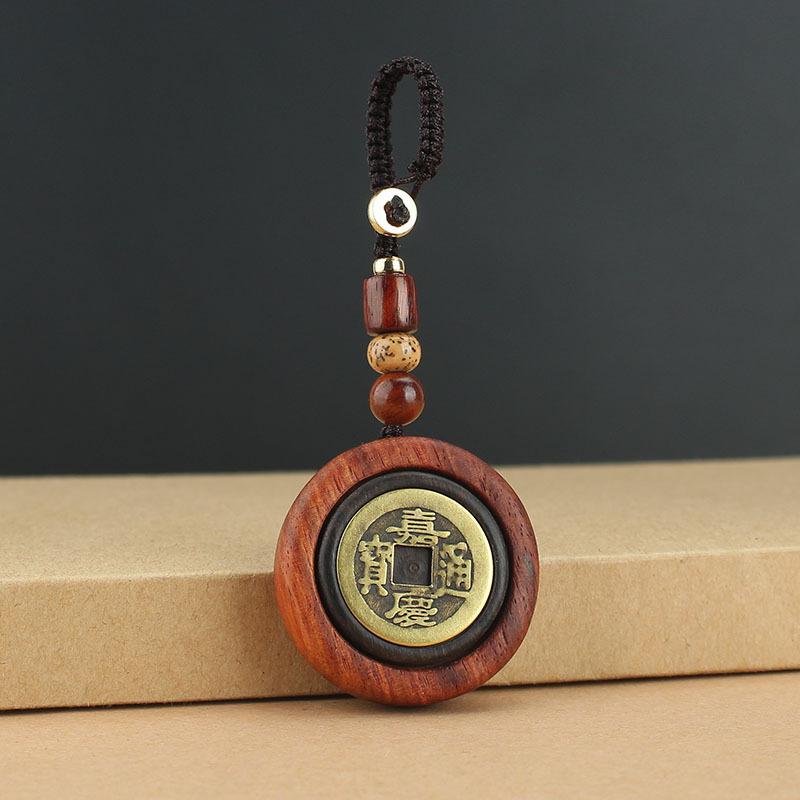 

Креативный брелок для ключей в стиле Дуинь из эбенового дерева и меди, с монетой, для мужчин и женщин, ретро, простой и универсальный, вращающийся, подвеска для сумки