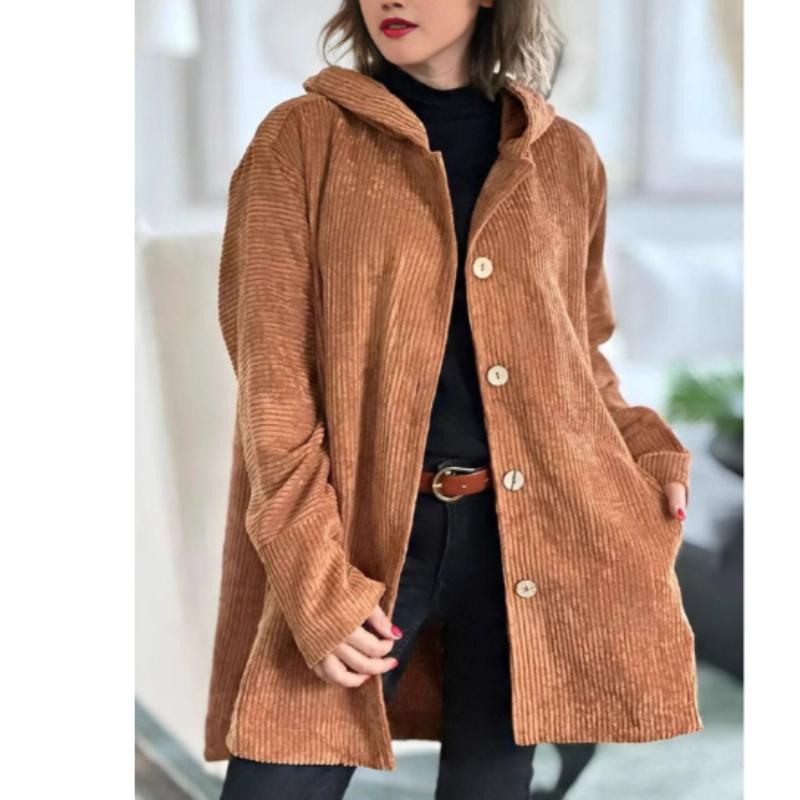 Spring European and American Fashion Loose Fitting Corduroy Jacket for Women  Casual Hooded Jackets